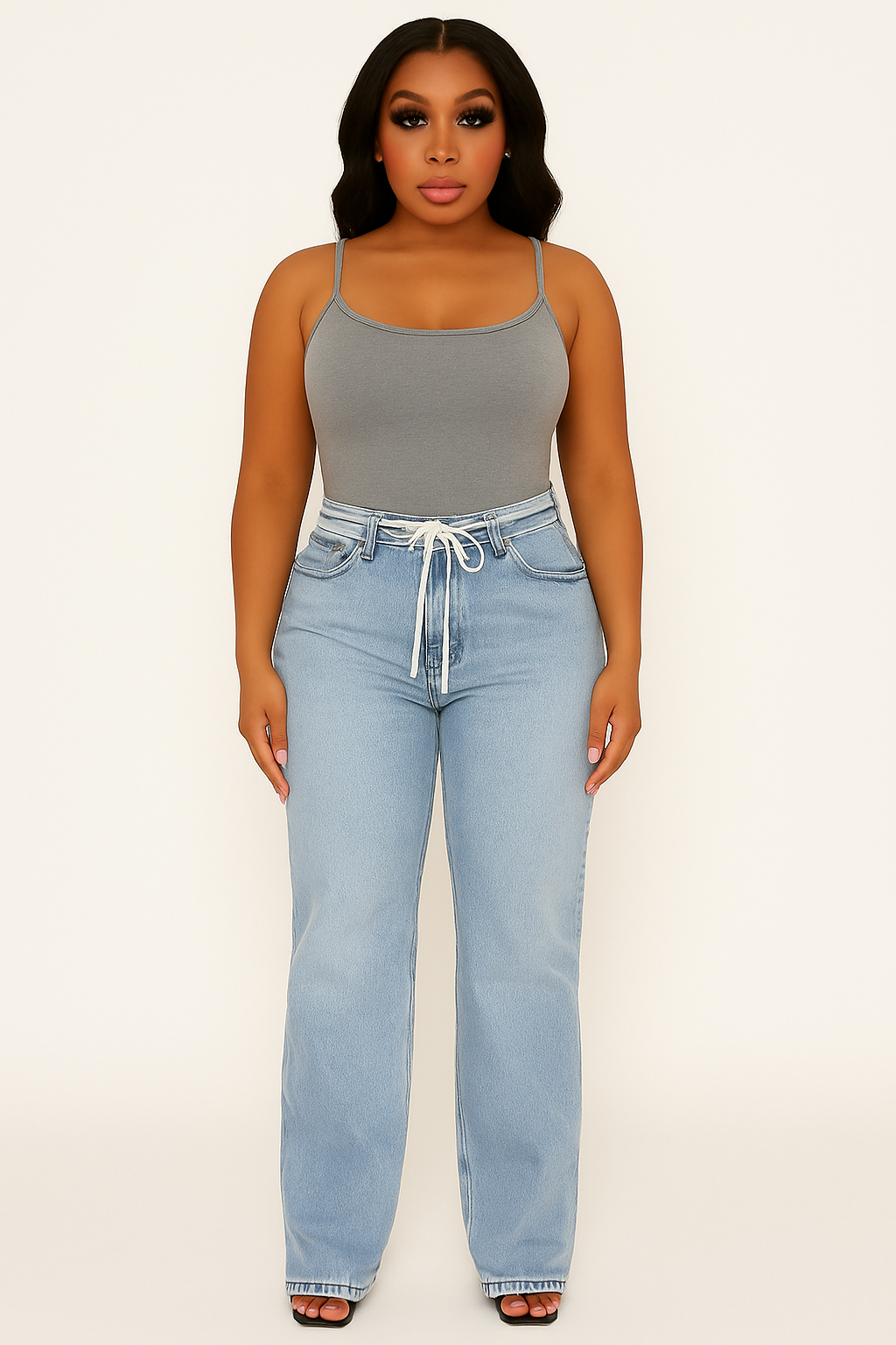 White Lace Tie Jeans