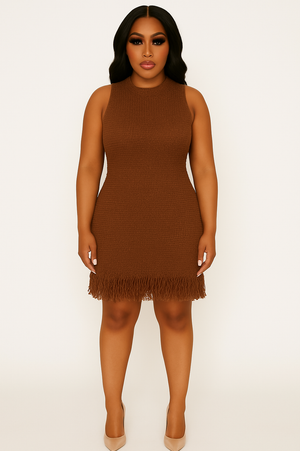 Warm Brown Fringe Hem Dress
