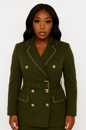 Khaki Blazer Dress with Gold Chain Detail