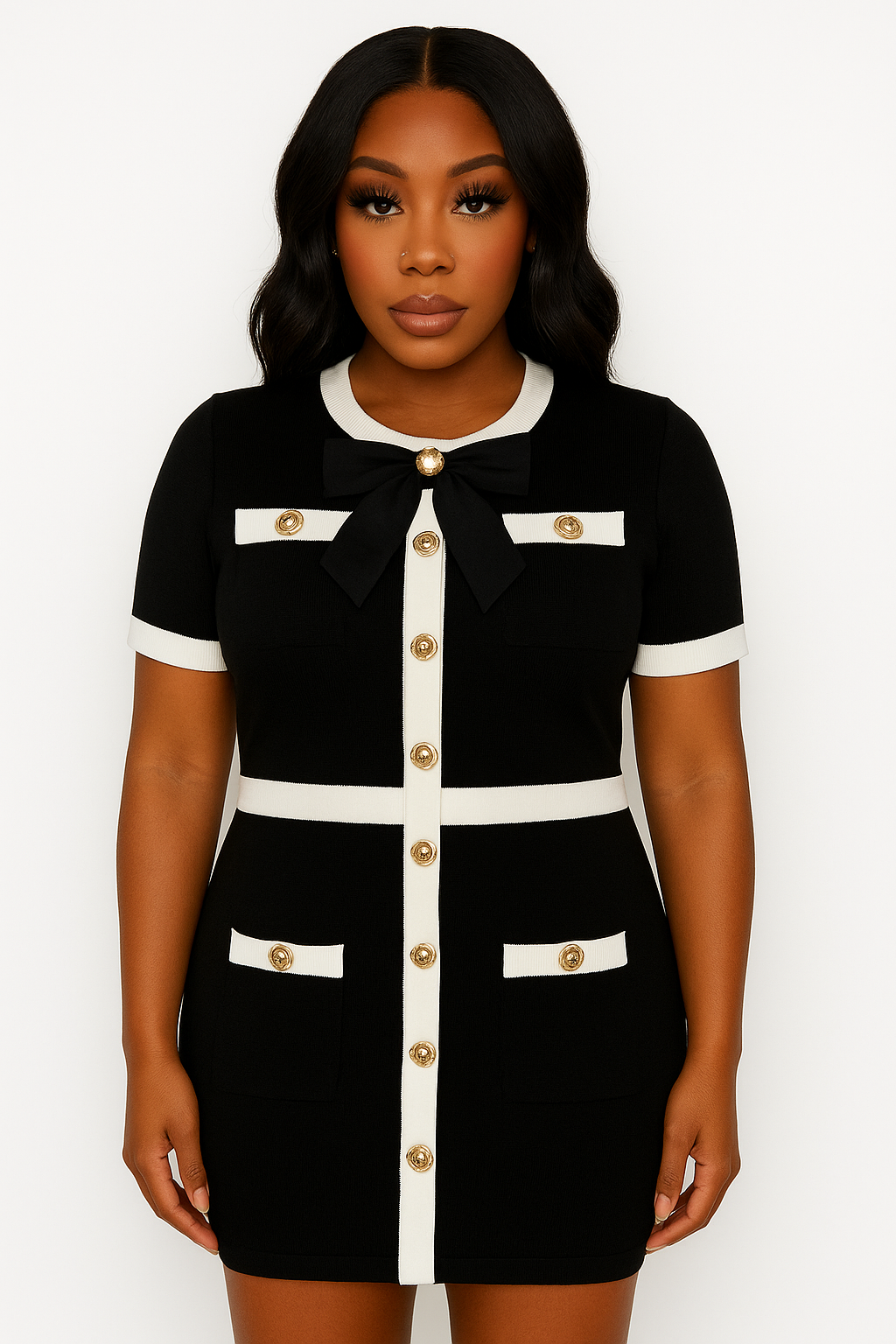 Black & White Contrast Bow Dress