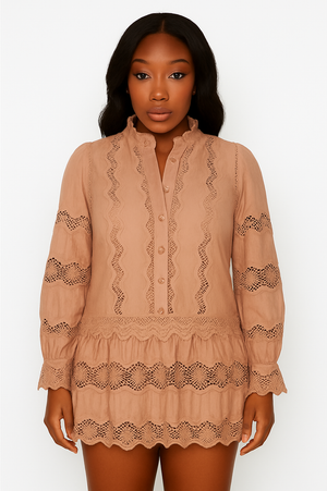 Brown Lace Detail Dress