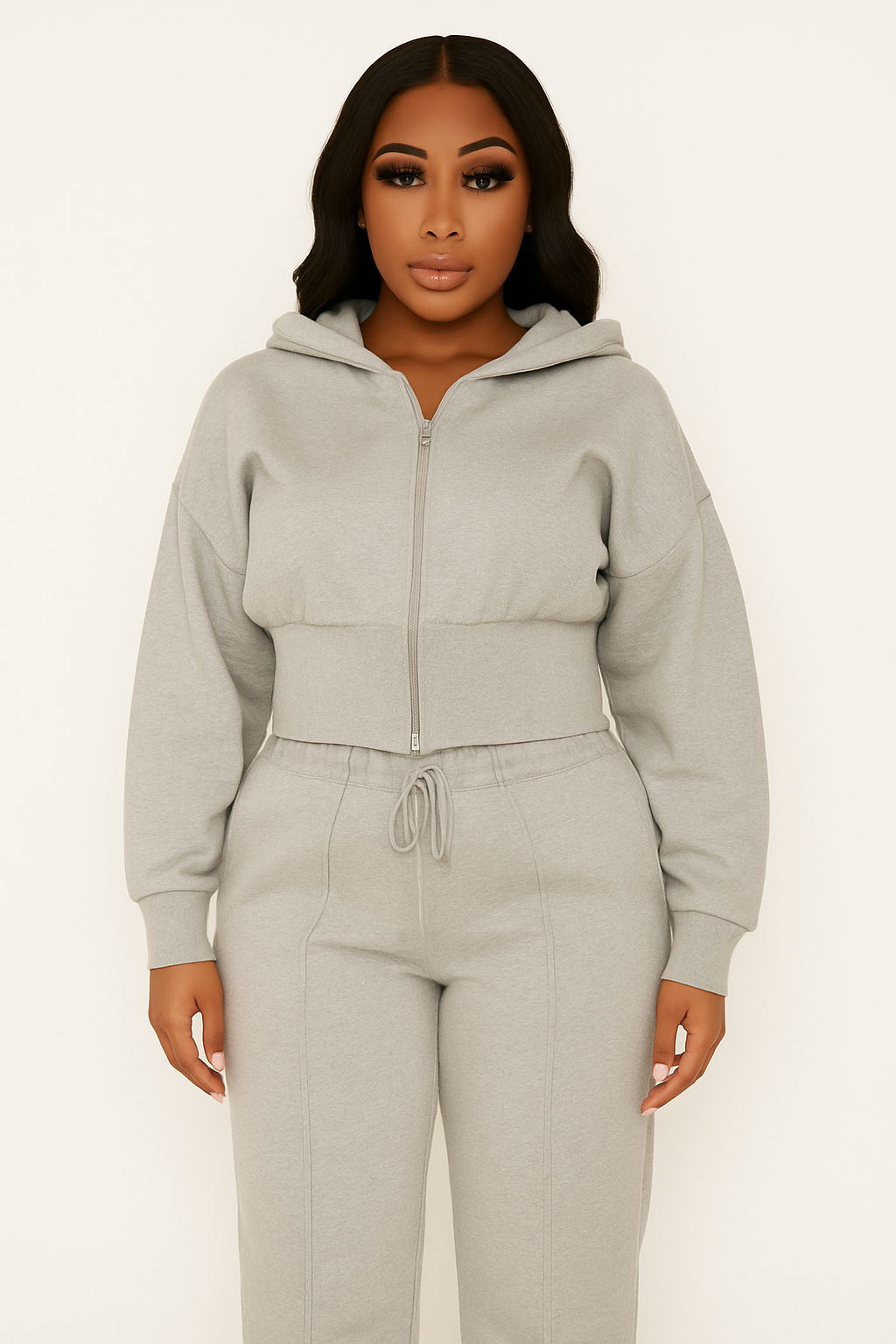 Grey Cropped Hoodie & Jogger Set